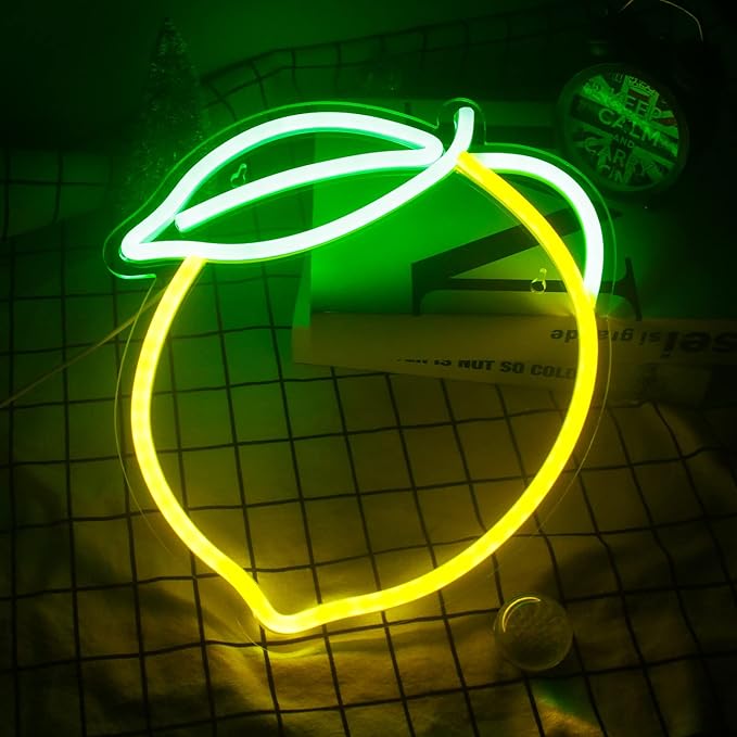Lemon Neon Sign Lemons Yellow Led Sign Fruit Shape Neon Light for Apartment, Bar, Kids' Room,Bedroom,KTV Pub, Shop Wedding, Celebration (12.6"*11")