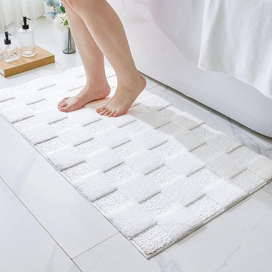 ILANGO White 2448 Bathroom Rugs Bath Mat Set, Dries Quickly,Non Slip Fluffy Shaggy Bath Washable Mats Set for Bathroom,Tub
