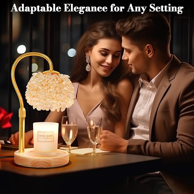 Candle Warmer Lamp with Timer, Dimmable Candle Lamp Warmer with 312 K9 Crystals Adjustable Height Electric Candle Warmer for Women Gifts, Wax Warmer Lamp with 2 Bulbs for Jar Candles