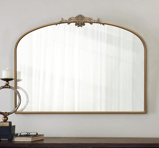 Vintage Baroque Arched Mirror: 40"x30" Gold Antique Wall Mounted Mirror - Traditional Ornate Metal Frame - Home Decor for Entryway/Fireplace/Living Room/Hallway/Bathroom