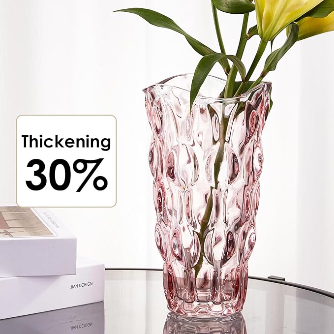 CEMABT Glass Vases for Flowers, Unbreakable 3.4 lb Morden Vases for Tables Centerpieces, Vintage and Clear Rose Large Vases Christmas Thanksgiving Gifts, Pink