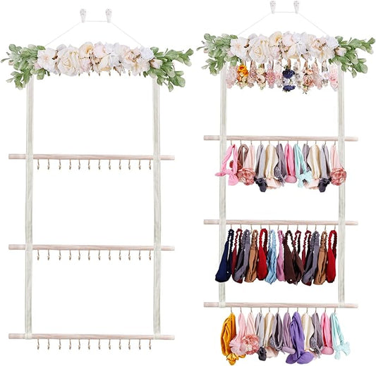 Headband Holder for Girls Hair Bows, Large Capacity Baby Headbands Organizer Storage Hair Clips Hanger Storage Flower Crown Bow Holder Wall Door Hanging Decor for Nursery Room