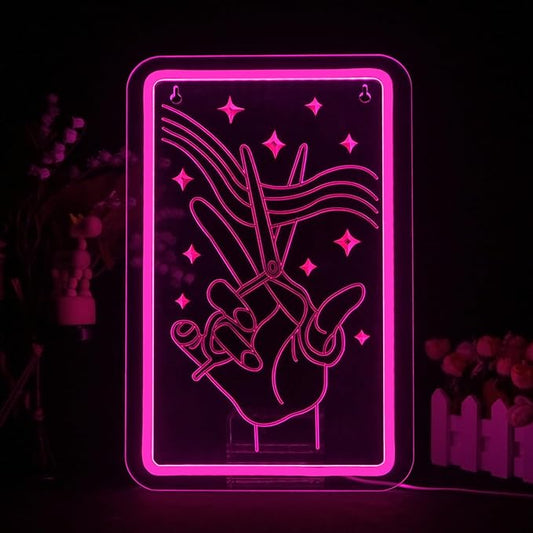 Lucunstar Scissors Neon Sign Pink LED Beauty Salon/Hair Salon Decor,Led Neon Business Lights for Barbers Studio Decoration for Beauty Shop(14.69 * 9.4in)
