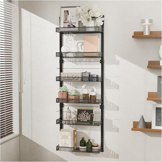 Wall Mounted Spice Rack Over the Door Pantry Organizer 6 Tier Large Wire Baskets Set Kitchen Bathroom Heavy-Duty Metal Adjustable Shower Caddy Storage shelves 50" H x 6" D x 17" W