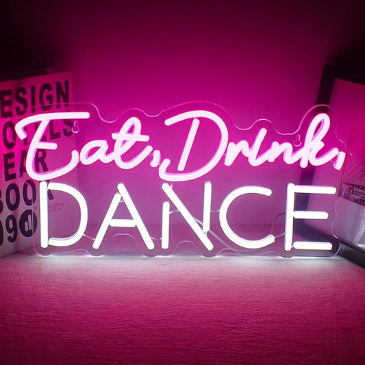 LUCUNSTAR Eat Drink Dance Neon Sign, Purple with White Neon Word Sign, LED Sign for Wall Decor, Dance Studio, Bar, Party, 16.5 X 10.2 Inches