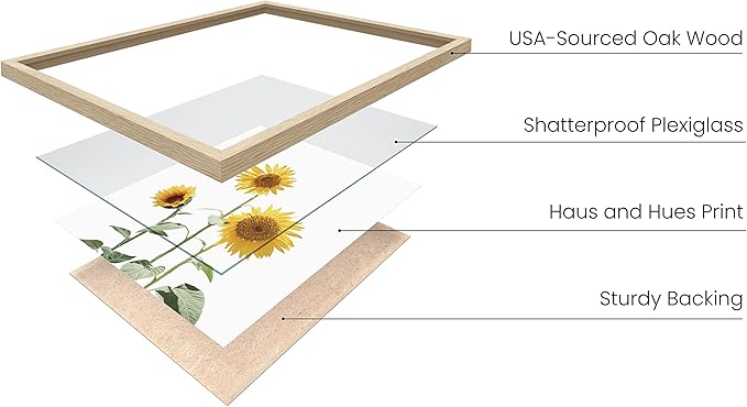 HAUS AND HUES Sunflower Wall Decor and Sunflower Posters Set of 4 Sunflower Bedroom Decor Sunflower Paintings for Wall Yellow Wall Art Kitchen Decor (Sunflower Set Collage 11x14 Framed Beige)