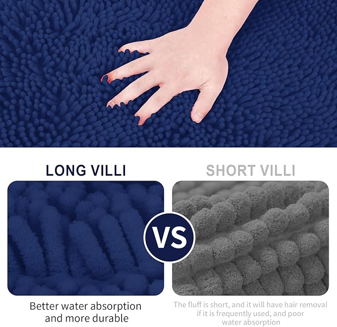 Bathroom Rugs Sets 2 Piece Washable, Luxury ，Chenille Bath Mat Set, Soft Plush Anti-Slip Rectangular Bath， Rug Super Absorbent. (Navy Blue, 32"x20"+32"x20")