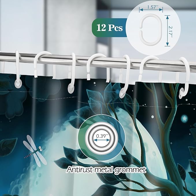 Aimego Extra Long Shower Curtain - Funny Cute Cartoon Frogs Lotus Leaf Floral Pond Moon Fun Fabric Cloth Shower Curtain Set with 12 Hooks for Kids Bathroom Decor Accessories Bathtub Curtain, 72"x84"