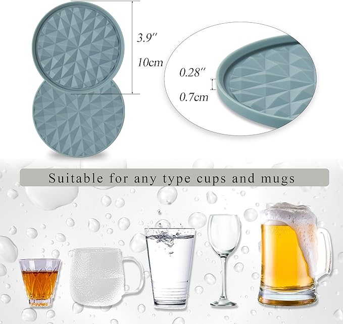 Silicone Coasters for Drinks[4 Pack]- Cup Mat for Tabletop Protection-Non-Slip, Non-Stick, Coffee Table Decor, Great Gift for Any Occasion, Light Blue