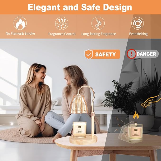 Candle Warmer Lamp with Timer & Dimmer, Candle Warmer Height Adjustable, Fits All Jar Scented Candles, Candle Lamp with 3 Bulbs, Charming Gift Box with Ribbon for Gifting