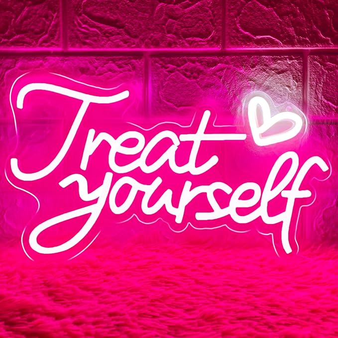 Treat Yourself Neon Sign for Wall Decor, LED Pink Neon Sign Treat Yourself Light with Heart, Room Decorations for Bedroom, Birthday Party, Wedding, Salon, Bar, Esthetician, Home, Girl Cave