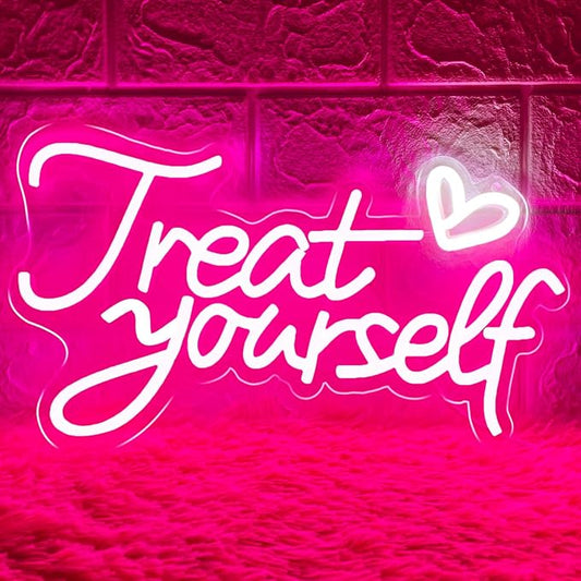 Treat Yourself Neon Sign for Wall Decor, LED Pink Neon Sign Treat Yourself Light with Heart, Room Decorations for Bedroom, Birthday Party, Wedding, Salon, Bar, Esthetician, Home, Girl Cave