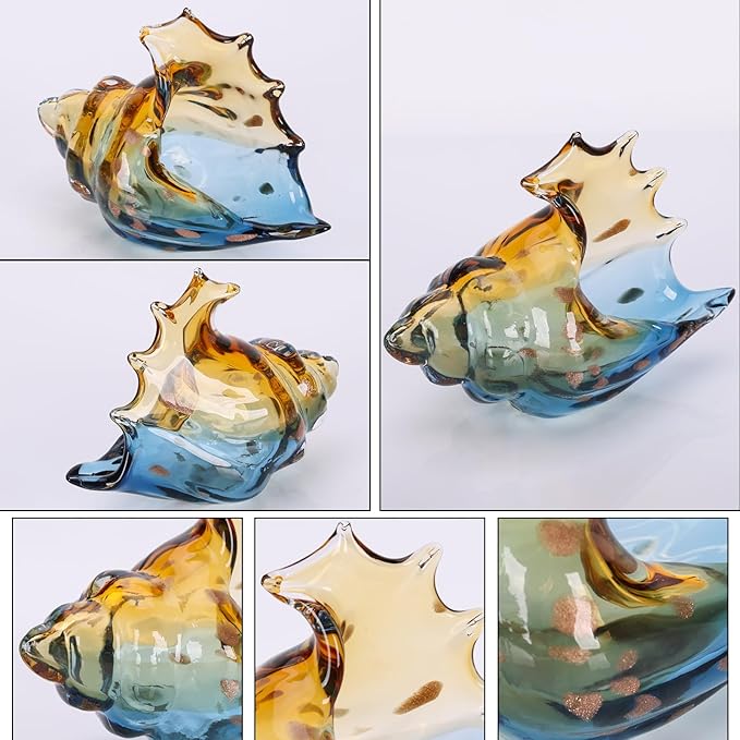 LCCCK Sea Glass Art Figurines Hand Blown Conch Shell Sculpture, Blue Sea Glass Decor Creative Conch Seashell Statue - for Coastal Room Decor Knick Knacks Home Decor Kitchen Decorations Above Cabinets