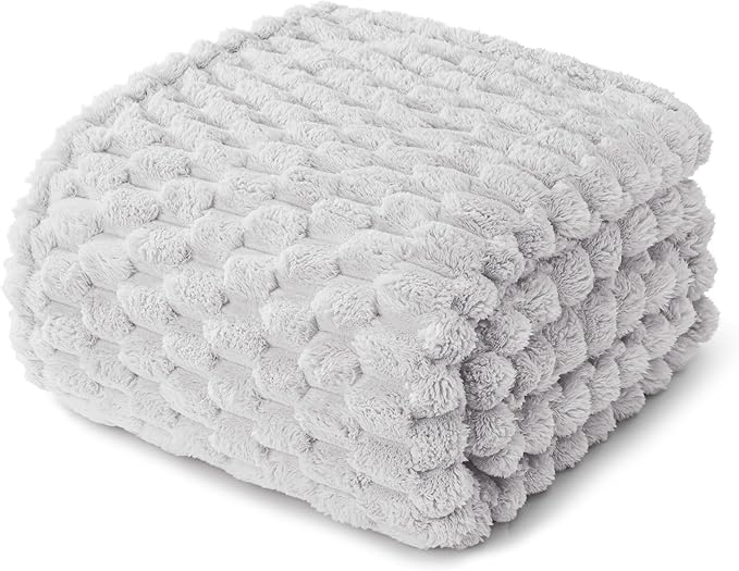 Whale Flotilla Queen Size Blanket for Bed with Jacquard Pattern, Fuzzy Soft Cozy Exquisite Blankets for All Season, Warm and Fluffy, 90x90 Inch, Light Grey