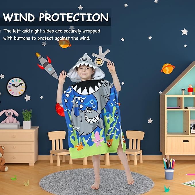MOKANI Kids Hooded Poncho Towels, Soft & Absorbent Microfiber Beach Towel, Swimming Pool Changing Robe Bathrobe Bath Towel