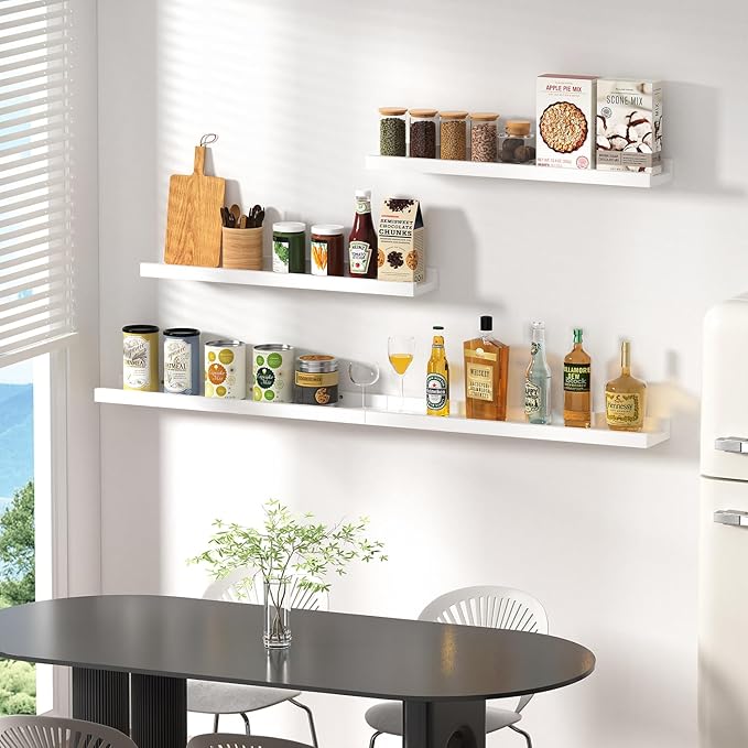 Floating Shelves for Wall Decor White, Rustic Solid Pine Wood Floating Shelves Wall Mounted, Wall Shelves with Lid for Living Room Bathroom Bedroom Kitchen, 16 Inch Set of 4 (White, 4Pack 16inch)