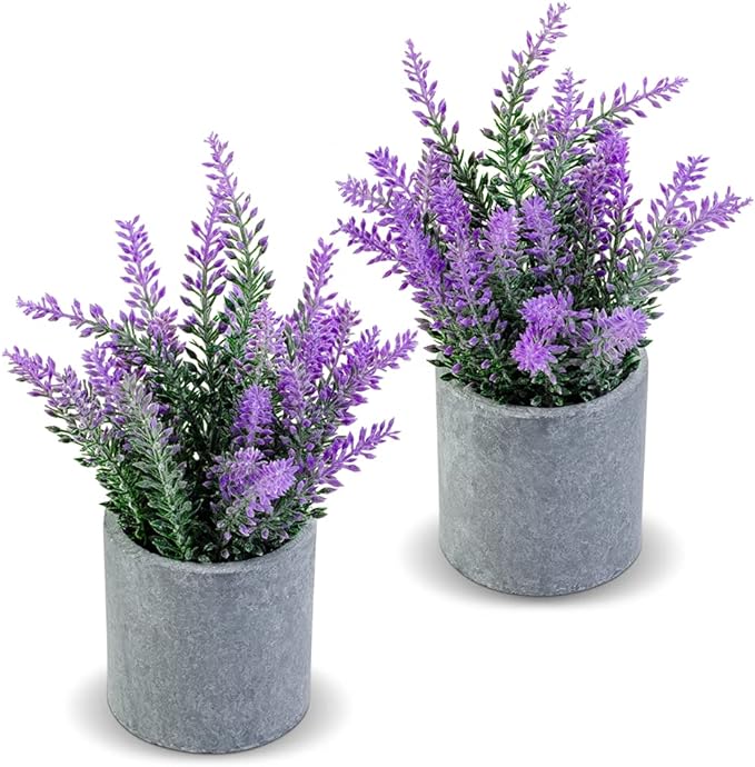 CADNLY Artificial Lavender Plant in Pots - Faux Lavender Flowers Decor – Fake Flowers Purple Decor Plant Potted Bathroom Bedroom Kitchen Farmhouse Home 2 Pack