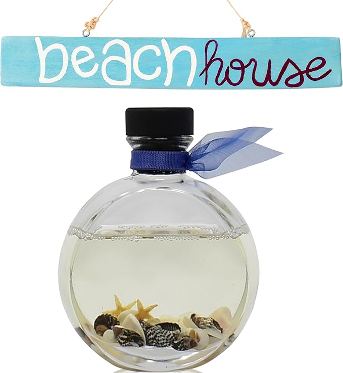 LOVSPA Beach House Reed Diffuser Set with Sticks - Real Seashells in The Bottle! - Ocean Beach Themed Home Fragrance Reed Diffuser for Bathroom Shelf Décor