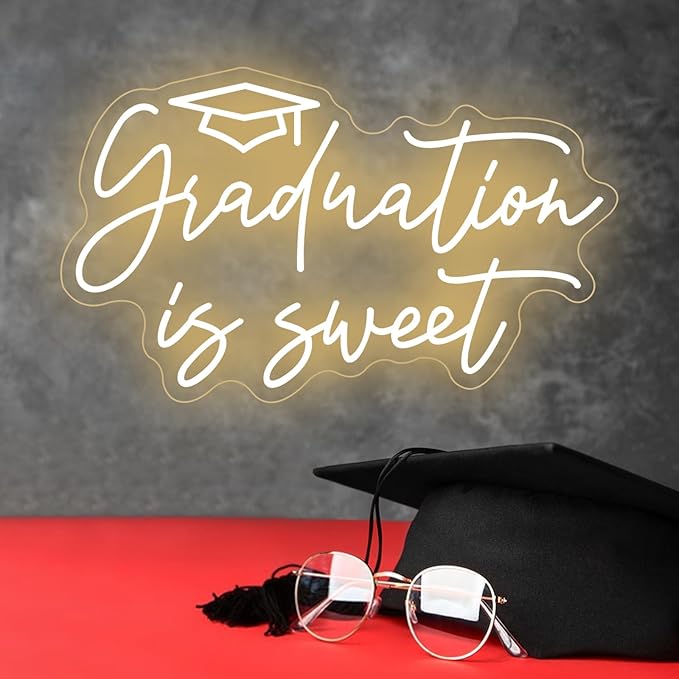 Graduation is Sweet Cap Neon Sign Class of 2025 Grad Party LED Neon Light Congrats Grad Prom Party Backdrop Wall Decor Graduation Gift