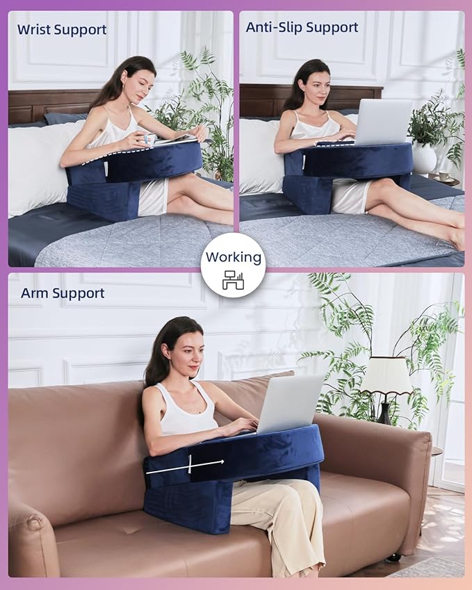 Weighted Idea Reading Pillow for Gaming, Meduim Gaming Pillow for Adult，Table Pillow with 2 Side Pockets for Gaming, Reading, Working Sitting in Bed Floor Sofa (Blue)