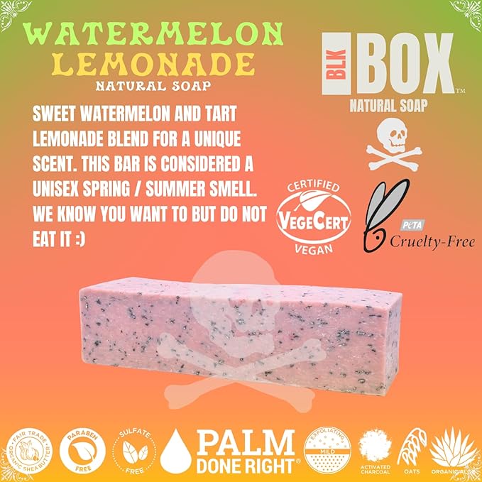 USA MADE Men's Natural Bar Soap 4.5-5oz Moisturizing Body Wash Bath & Shower from Natural Oils - Handmade Cold Process No Harsh Chemicals (WATERMELON LEMONADE)