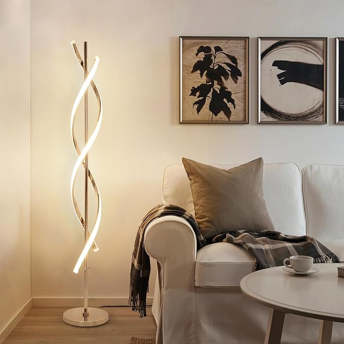ADISUN 40W LED Floor Lamp Remote Control Dimmable Spiral Floor Lamp Indoor Tall Lamp Floor Lamps for Living Rooms Family Rooms Bedrooms Offices Lighting (Gold)