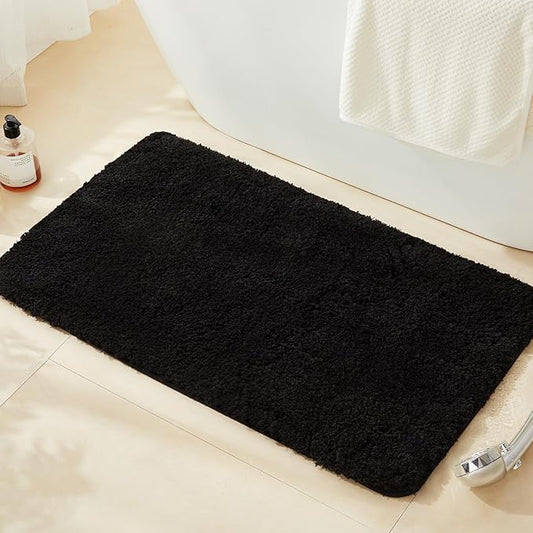 TECHMILLY Super Soft Shaggy Bathroom Rugs, Absorbent Thick Non Slip Microfiber Bath Rugs, Quick Dry Machine Washable Bath Mat for Bathroom Floor, Bathtub and Shower 24"x36" Black
