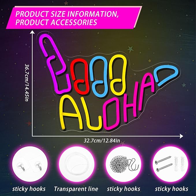 Aloha Hand Neon Sign Dimmable Shaka Gesture Skeleton Hand Led Neon Sign Light for Wall Decor Home Office Hotel Pub Bar Birthday Gift Kids LED Art Wall Decoration