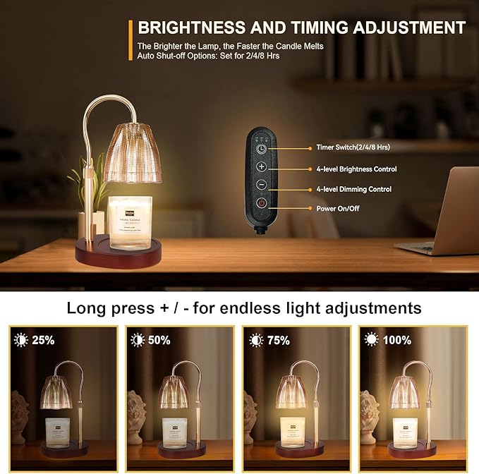 Candle Warmer Lamp with 3 Bulbs, Adjustable Height Dimmable Candle Warmer with Timer, Compatible with Large Jar Candles, Candle Lamp with Charming Gift Box Ribbon for Her/Him