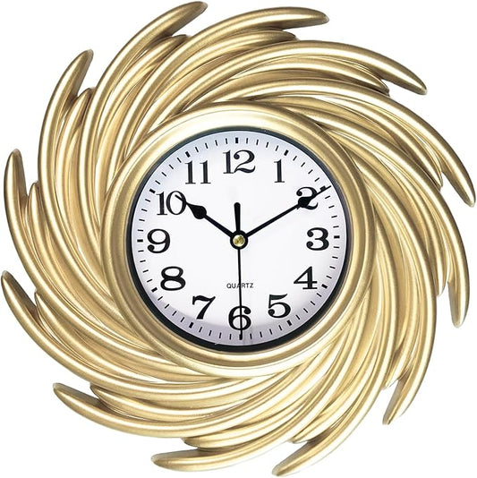 10 Inch Small Wall Clocks Battery Operated, Gold Boho Wall Clock for Living Room Decor, Round Decorative Wall Clock for Living Room Bedroom Kitchen Home Office