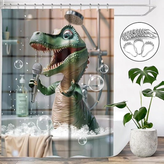 Funny Dinosaur Shower Curtain Cartoon Animal Shower Curtains for Kids Bathroom Decor Waterproof Polyester Fabric Bathroom Curtain with Hooks 72x72 Inch