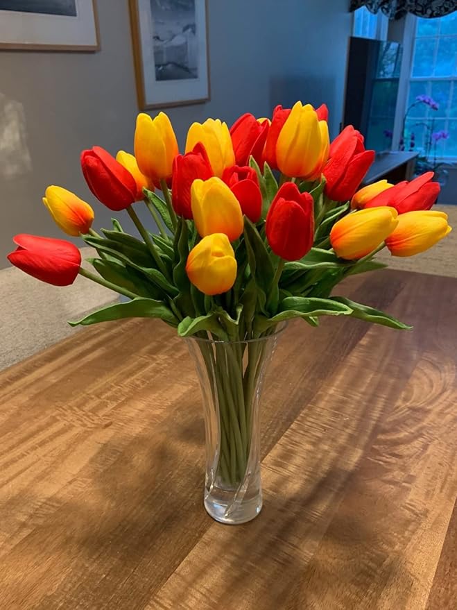 Beferr 18Pcs Tulips Artificial Flowers Faux Tulip Real Touch Tulip Fake Flowers Bouquets Arrangements for Mothers Day Spring Easter Wedding Home Table Decor