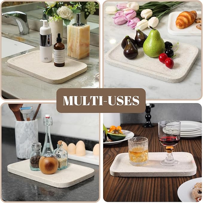 Koville Marble Vanity Tray, 12"x8" Marble Organizer Tray for Countertop Bathroom Kitchen Dresser, Rectangular Decorative Jewelry Dish for Cosmetics Perfume Trinket(Brown)