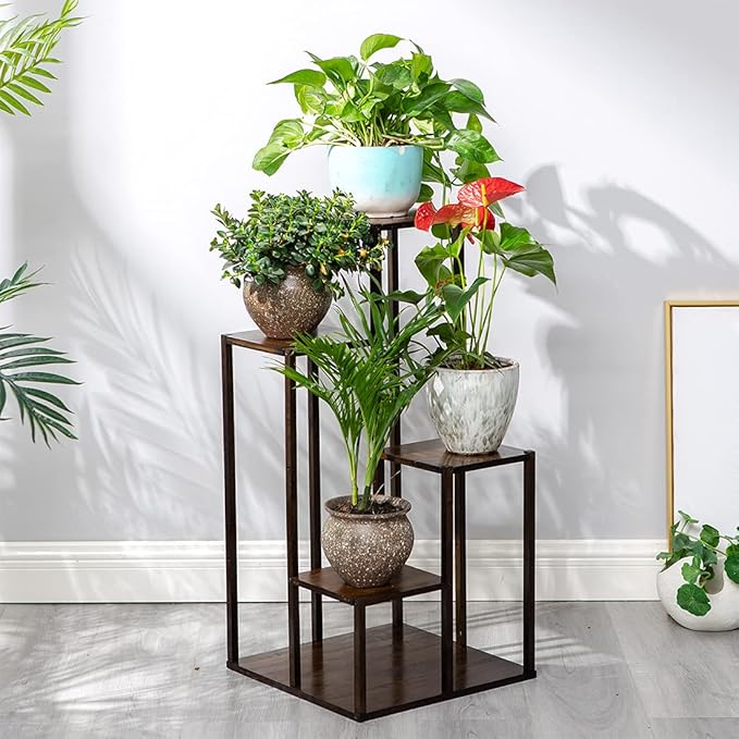 COPREE Bamboo 4 Tiers Plant Stands, Planter Pot Holder Shelf, Indoor Outdoor Flower Display Organizer Storage Rack, Heavy Duty Planter Shelving Unit