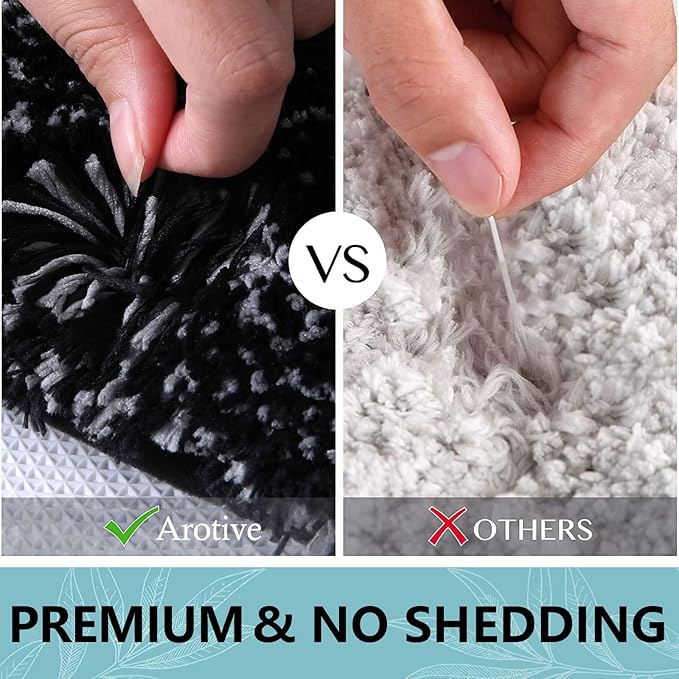 Arotive Microfiber Bathroom Rugs, Shaggy Soft and Absorbent Bath Rug, Non-Slip, Thick Plush Machine Washable Dry Bath Mats for Bathroom, Tub and Shower, 50x30, Black