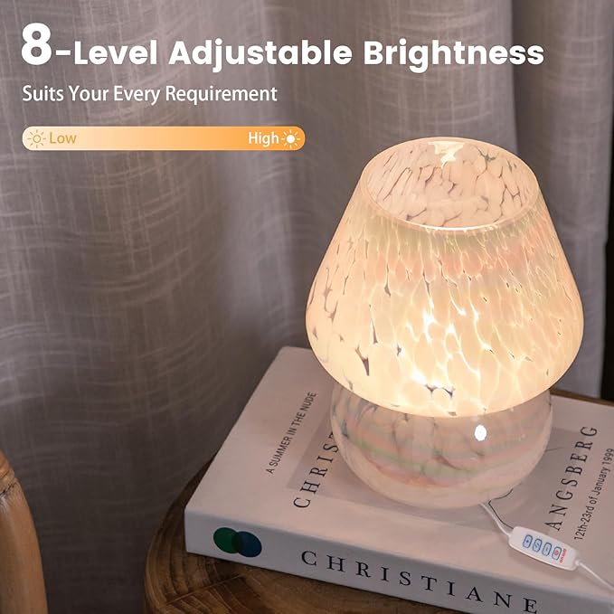 USB Plug-in Mushroom Lamp Small Bedside Table Lamp with 3 Temperature LED Bulb, Free Dimming Nights Light for Bedroom/Living Room/Entryway/Corner Decor or New Home Gift(Rainbow White)