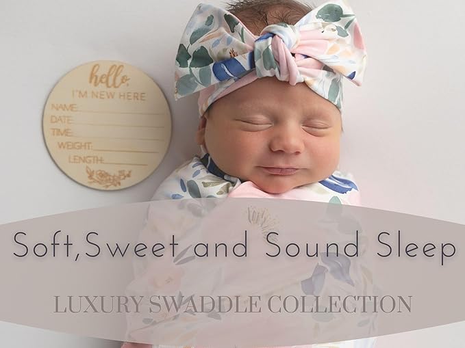 Baby Receiving Blanket Swaddle Blanket Infant Wrap with Matching Headband Beanie and Name Card (Pink and Purple)