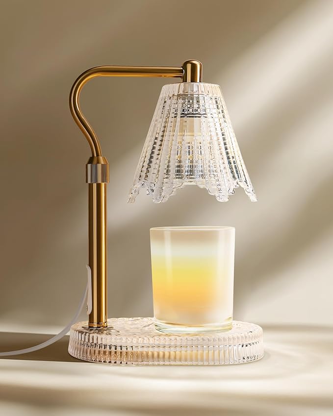 Candle Warmer Lamp with Timer & Dimmer, Glass Candle Warmer for Jar Candles, 2 Bulbs, Height Adjustable Electric Wax Warmer for Elegant Home Decor
