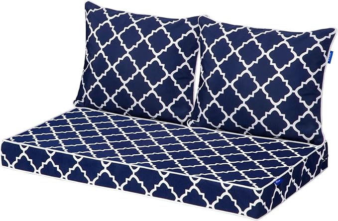 Outdoor Loveseat Cushion Set 46'' x 26'', Outdoor Deep Seat Cushions for Patio Furniture, Water Repellent Outdoor Seat Cushion and Couch Back Cushions for Bench, and Swing (Blue Plaid)