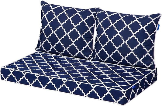 Outdoor Loveseat Cushion Set 46'' x 26'', Outdoor Deep Seat Cushions for Patio Furniture, Water Repellent Outdoor Seat Cushion and Couch Back Cushions for Bench, and Swing (Blue Plaid)