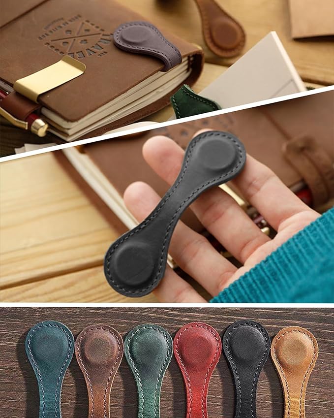 3Pcs Magnetic Bookmarks, Leather Magnetic Bookmarks for Women, Double-Sided Magnetic Book Mark Clip Book Accessories Gift for Book Lover Men Women Reader Student (Black + Blue + Coffee)