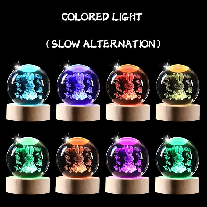 Bunny Decor Rabbit 3D Crystal Ball 60MM Rabbit Decor Sphere Figurine Collectibles Glass Art Animal Night Light for Kids