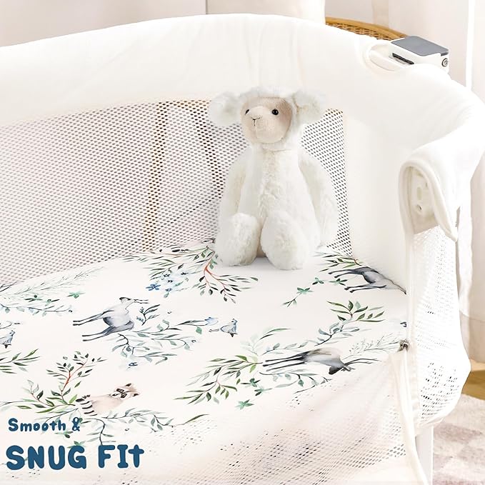 Stretchy Ultra Soft Fitted Bassinet Sheet Set 3 Pack, Universal Fit for Bassinets Baby Cradle Moses Basket Oval Rectangle Mattress Safe and Snug, Stylish Print