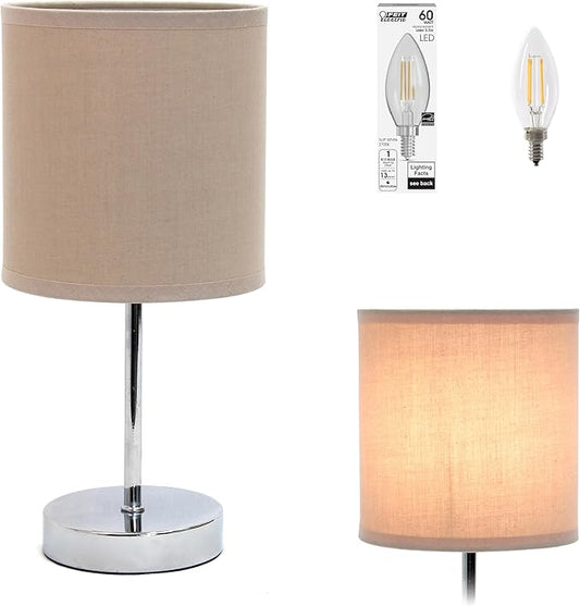 Simple Designs LT2007-GRY-LB Basic Chrome Mini Table Lamp for Living Room, Nightstand, Desk, Countertop, Gray, with Feit LED Bulb Included