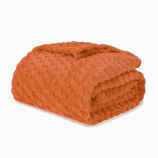 Puncuntex Burnt Orange Throw Blanket 60"×80" inches Fuzzy 3D Jacquard Decorative Flannel Fleece Super Soft Plush Cozy Blanket for Couch Sofa Chair Lightweight