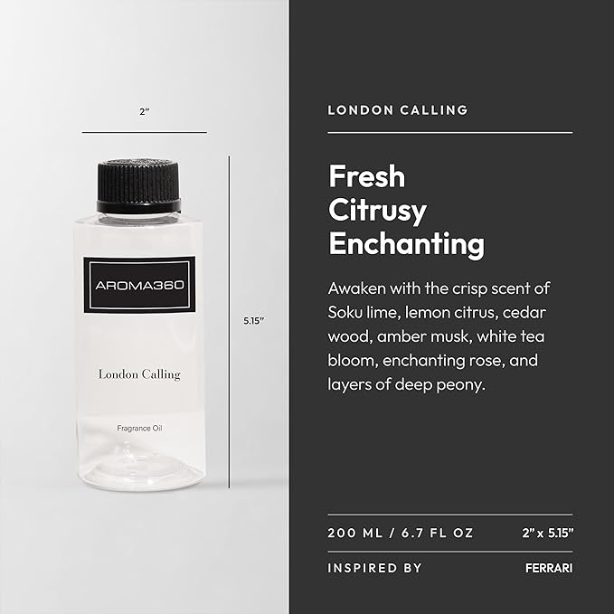 Aroma360 | London Calling Oil Blend | Luxury Aromatherapy Scent Diffuser Oil | White Tea, Cedarwood and Soku Lime, 6.7 fl oz