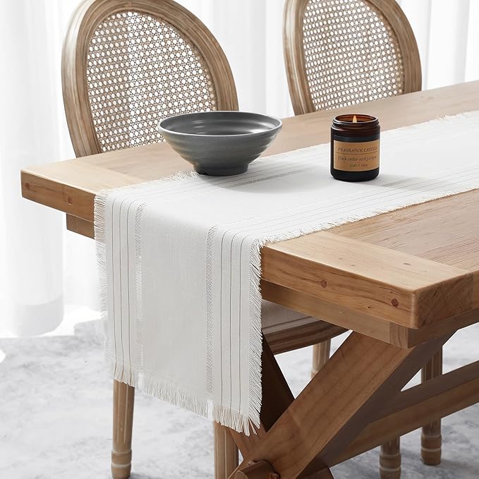 Chassic Farmhouse Style Table Runners with Tassel, Rustic Boho 60 inches Long Table Runner for Dining Room,Holiday, Party and Wedding Tabletops Decor, 14 x 60 inch - Cream