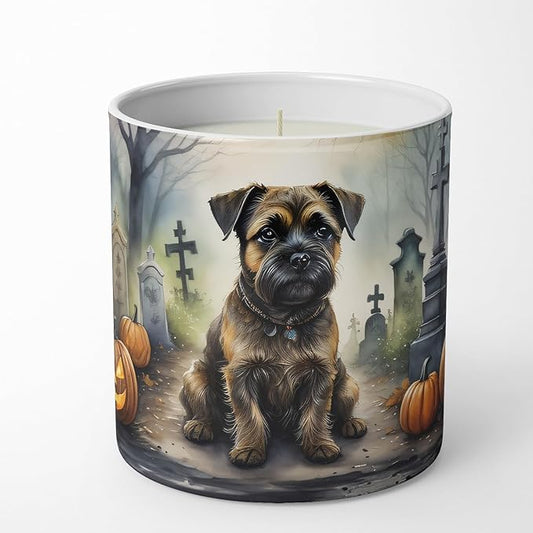 Caroline's Treasures DAC2019CDL Border Terrier Spooky Halloween Decorative Soy Candle Nature Soy Wax Essential Oil Home Decor Ideal for Bedroom Kitchen Bath Office Gift, 10 oz