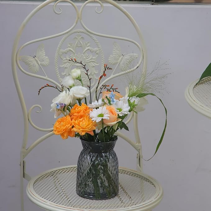 OFFIDIX Glass Vase, 6.5 * 4.5in Large Mouth Shape Geometric Faceted Design Flower Vase for Weddings,Events,Decorating,Office,Home Decor