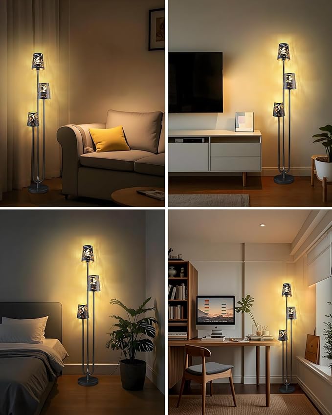 63IN Floor Lamp with Metal Shade, Unique 3 Black Poles Tall Standing Lamps, 3000K Warmwhite Mid Century Modern Floor Lamp for Living Room Home Office(Bulbs Included)